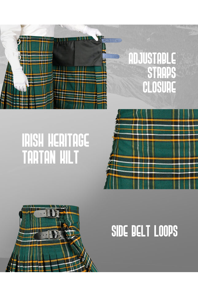 Kilt for Men I Irish Heritage Tartan Kilt Polyviscose 8 Yard Traditional Men Kilt