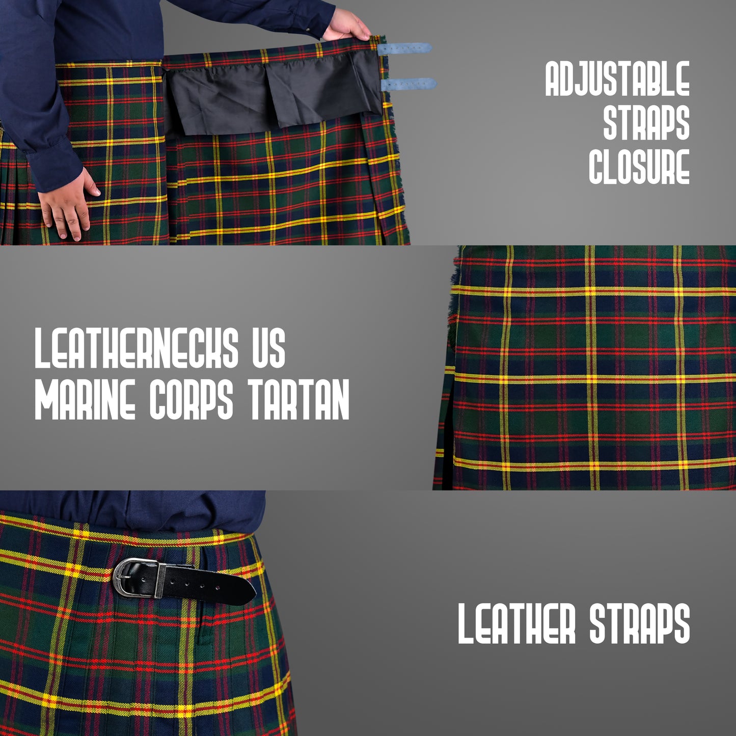 Kilt for Men I US Marine Corps - Leathernecks  Tartan Kilt Polyviscose 8 Yard Traditional Men Kilt