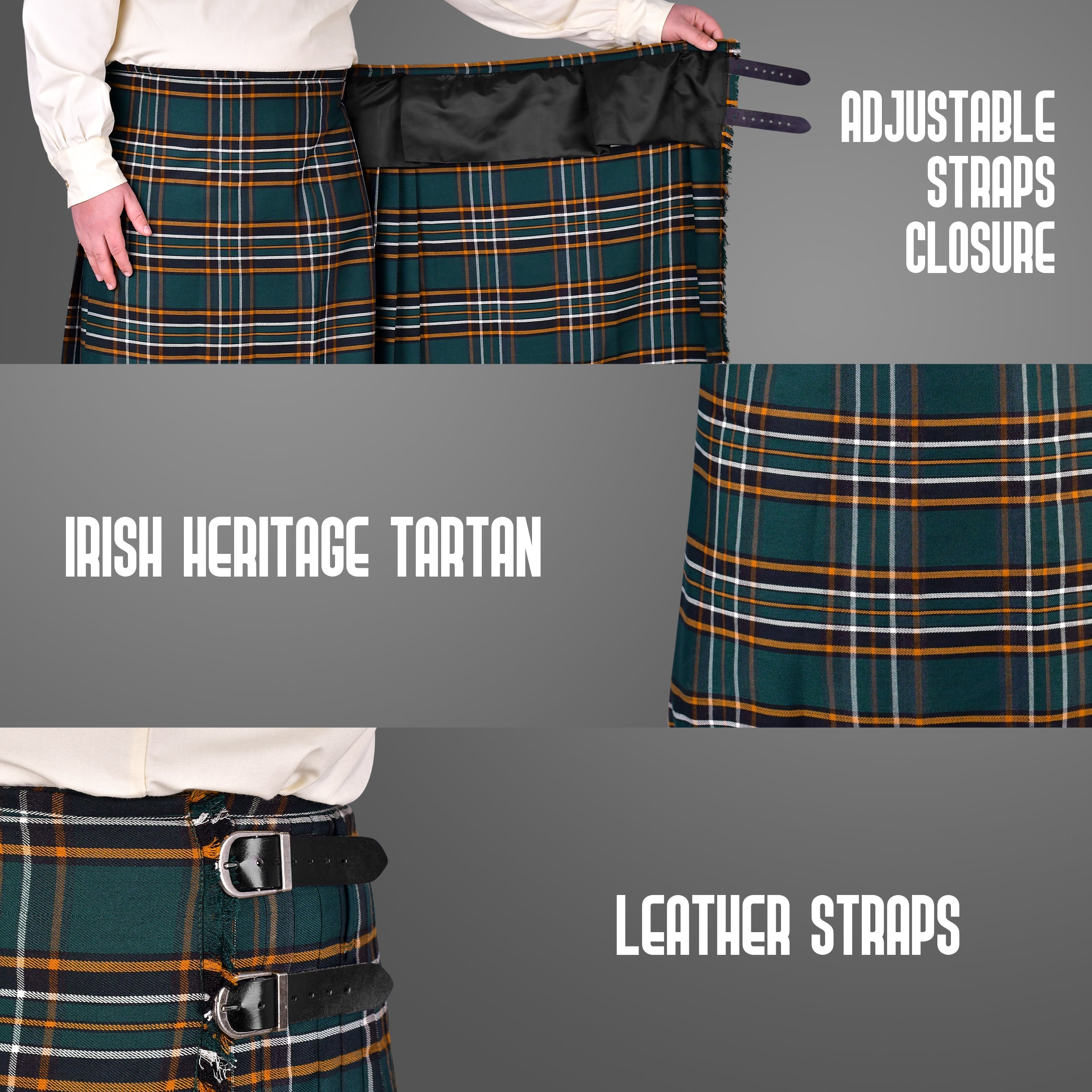 Redstone Ireland Irish Heritage Traditional Tartan Kilt for Men | Poly-viscose 8 Yard ...
