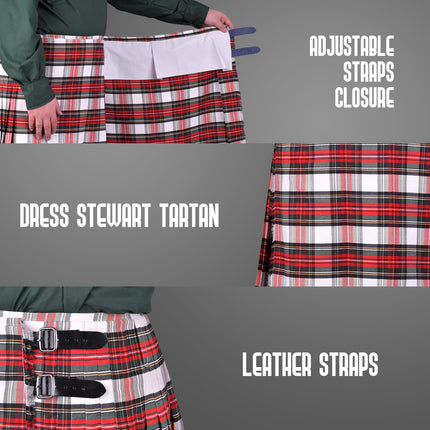 Kilt for Men I Dress Stewart Tartan Kilt Polyviscose 8 Yard Traditional Men Kilt