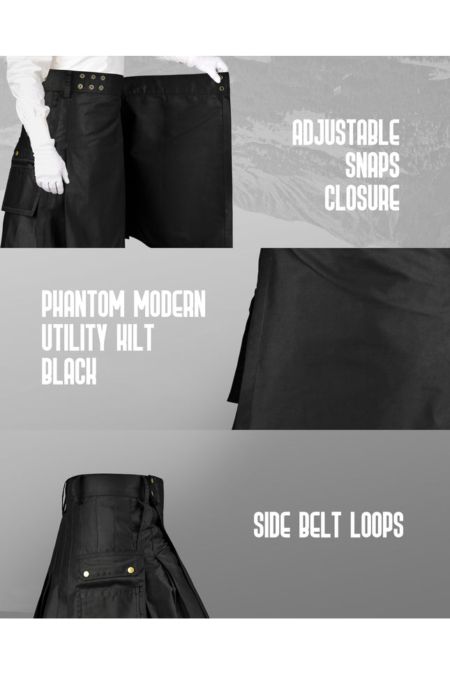 Phantom Modern Utility Kilt | Black