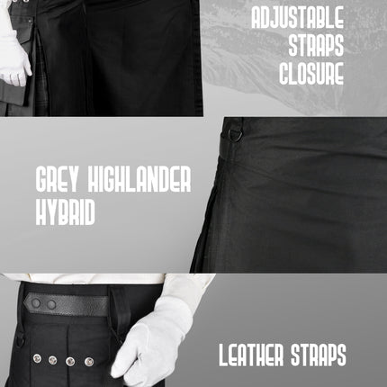 Grey Highlander Hybrid Utility Kilt for Men - Traditional Style with Modern Functionality