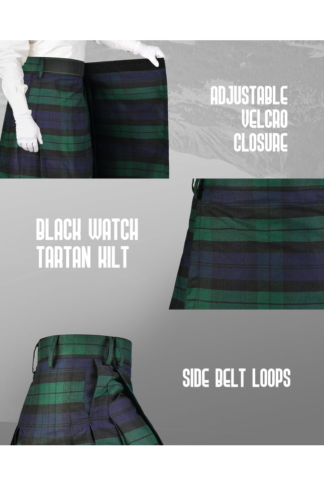 Kilt for Men I Black Watch Tartan Kilt Polyviscose 8 Yard Traditional Men Kilt