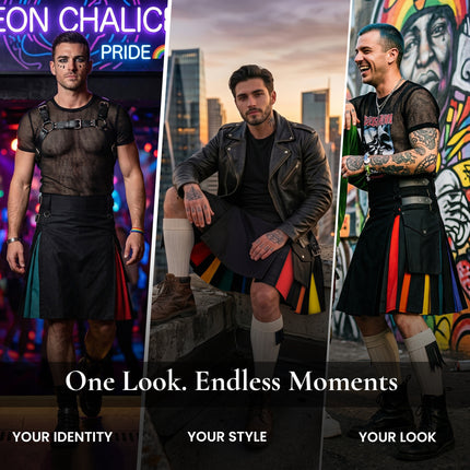 Rainbow Hybrid Utility Kilt for Men - Bold, Stylish and Inclusive Pride Apparel | Big & Tall