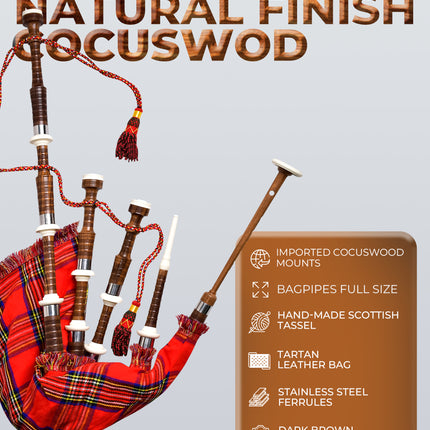 Full Size Cocuswood Bagpipe with Box | Royal Stewart