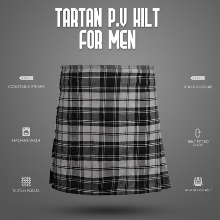 Kilt for Men I Grey Douglas Tartan Kilt Polyviscose 8 Yard Traditional Men Kilt