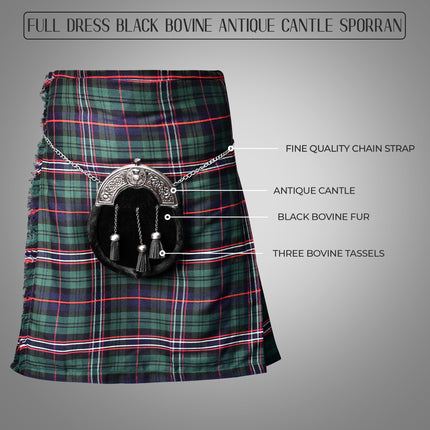 Formal Black Bovine Sporran with Black Thistle Antique Cantle
