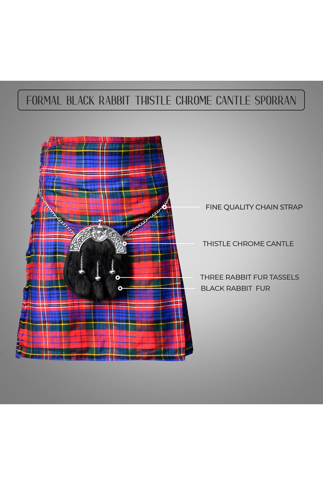 Black Rabbit Fur Sporran Chrome Cantle