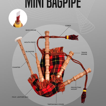 Mini Miniature Bagpipe - Rosewood Bagpipe for Beginners, Playable Gift | Wallace