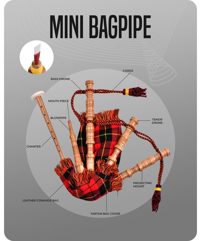 Mini Miniature Bagpipe - Rosewood Bagpipe for Beginners, Playable Gift | Wallace