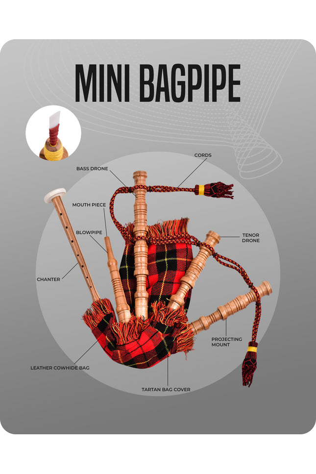 Mini Miniature Bagpipe - Rosewood Bagpipe for Beginners, Playable Gift | Wallace