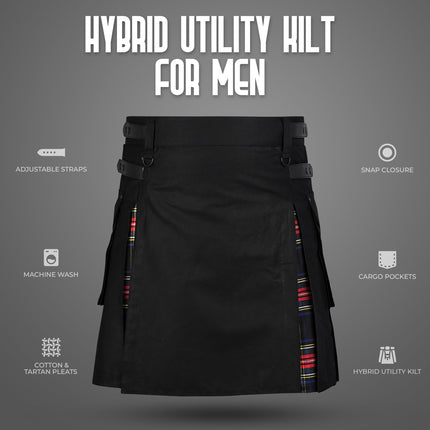 Black Stewart Hybrid Utility Kilt for Men  - Traditional Style with Modern Functionality