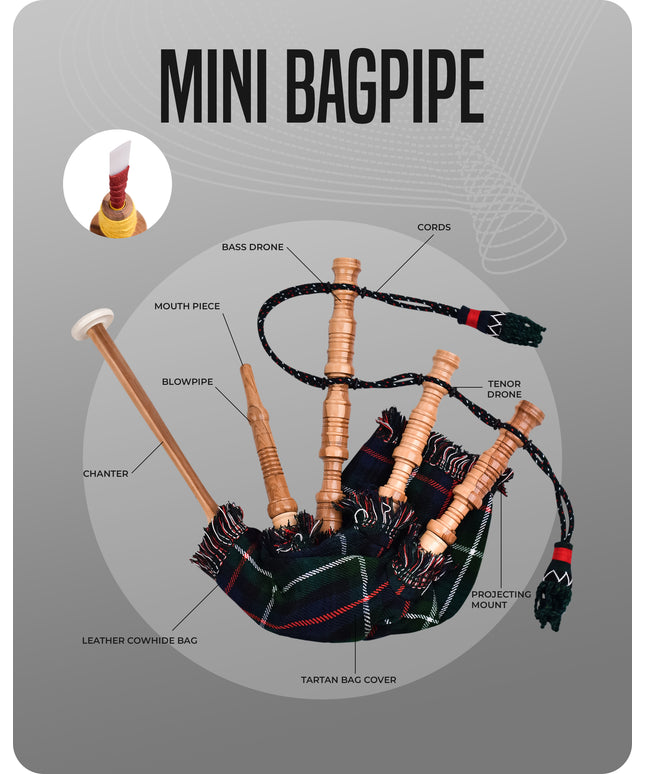 Mini Miniature Bagpipe - Rosewood Bagpipe for Beginners, Playable Gift | Mackenzie