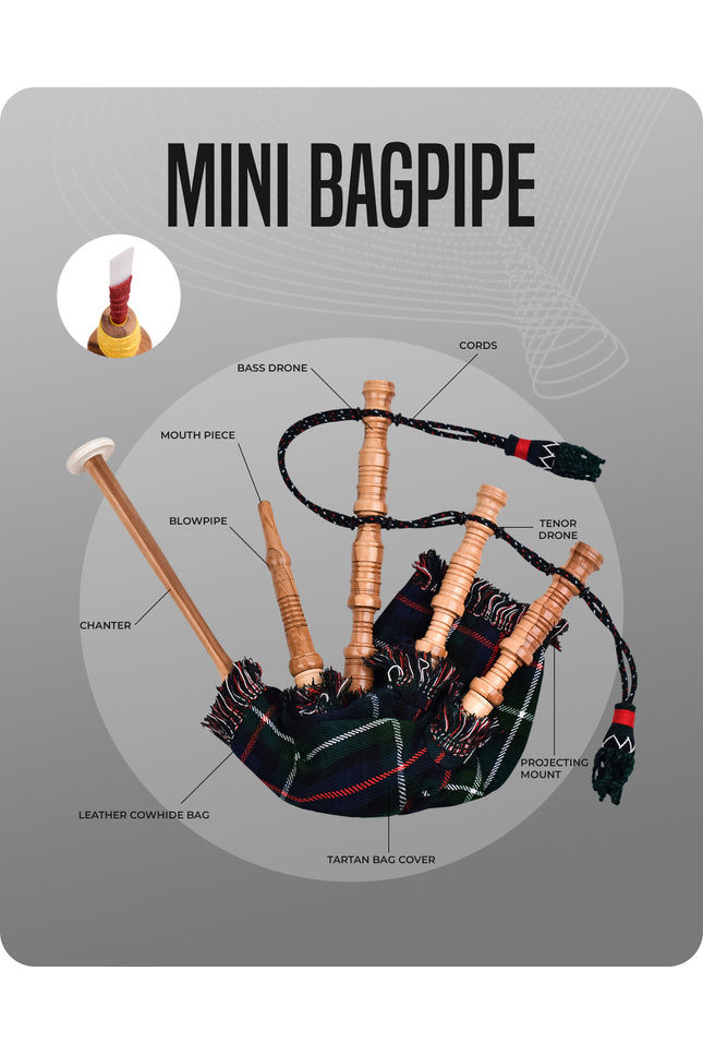 Mini Miniature Bagpipe - Rosewood Bagpipe for Beginners, Playable Gift | Mackenzie