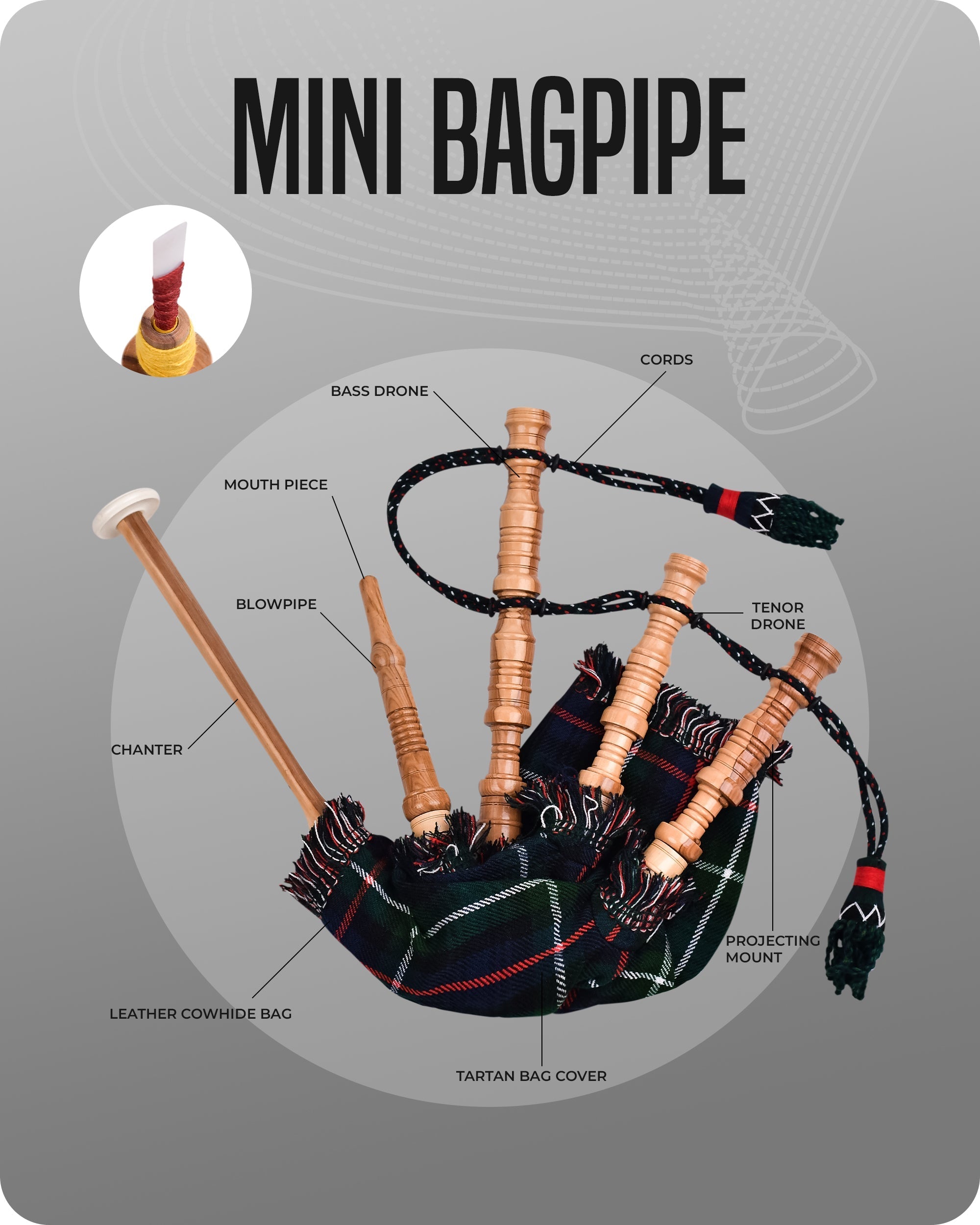 Mini Miniature Bagpipe - Rosewood Bagpipe for Beginners, Playable