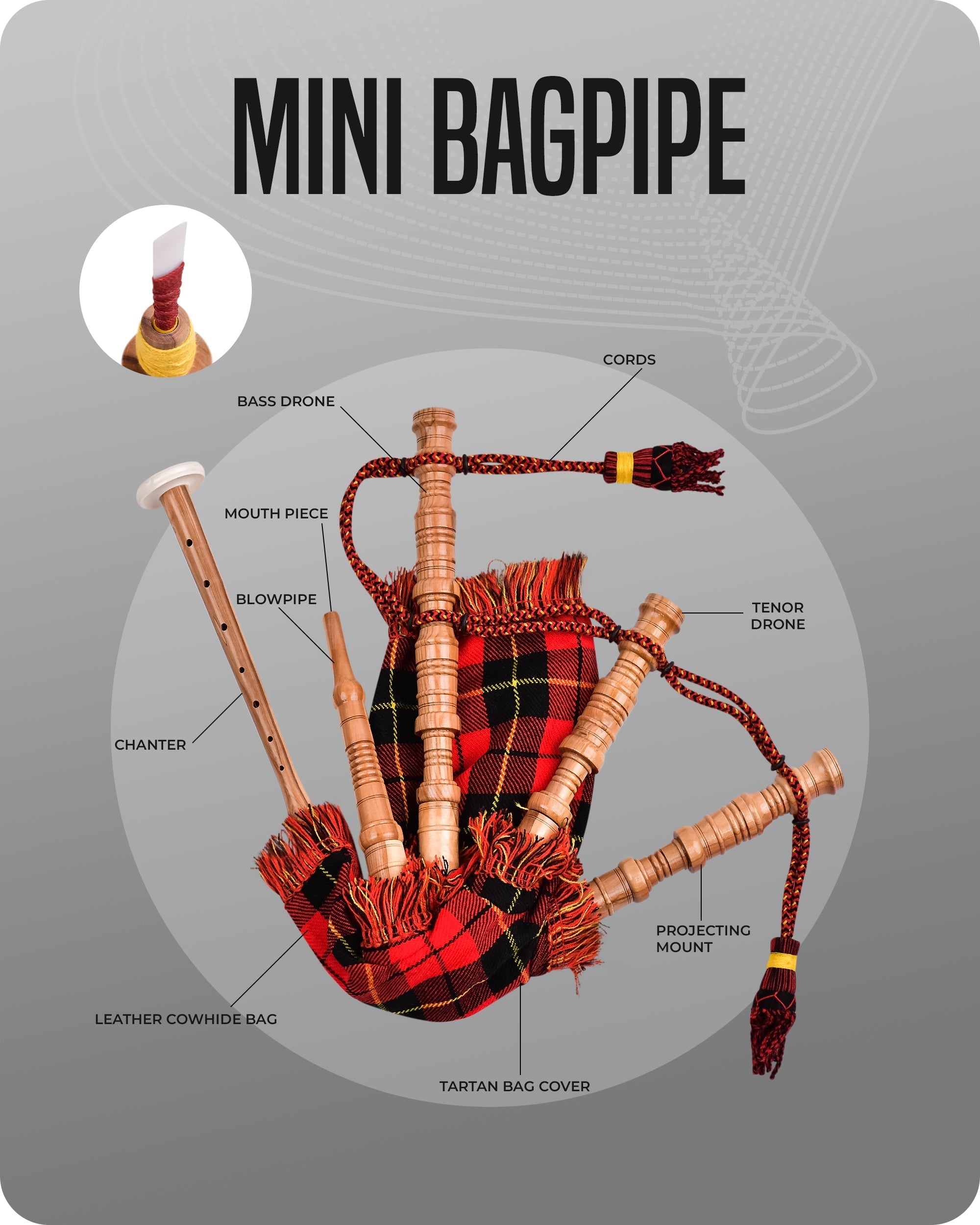 Bappipe Mini Miniature Bagpipe - Rosewood Bagpipe for Beginners, Playable Gift ...
