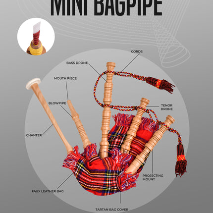 Mini Miniature Bagpipe - Rosewood Bagpipe for Beginners, Playable Gift | Royal Stewart