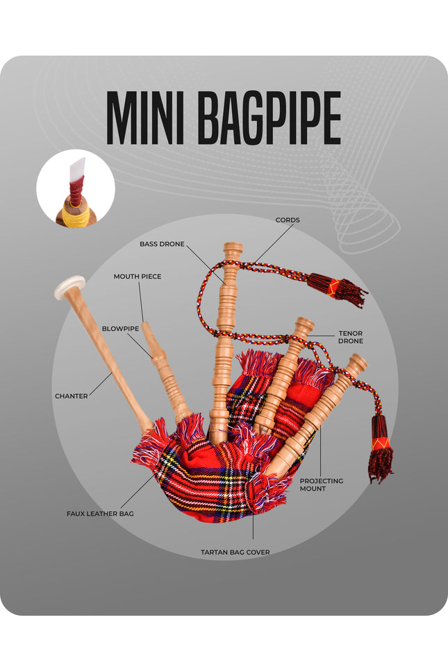 Mini Miniature Bagpipe - Rosewood Bagpipe for Beginners, Playable Gift | Royal Stewart