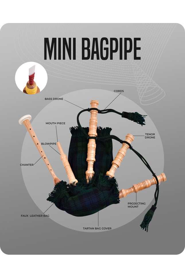 Mini Miniature Bagpipe - Rosewood Bagpipe for Beginners, Playable Gift | Black Watch