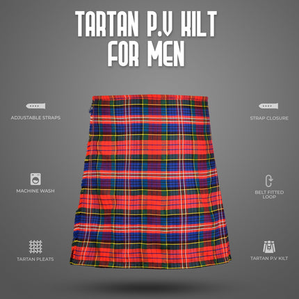 Kilt for Men I Macpherson Red Tartan Kilt Polyviscose 8 Yard Traditional Men Kilt