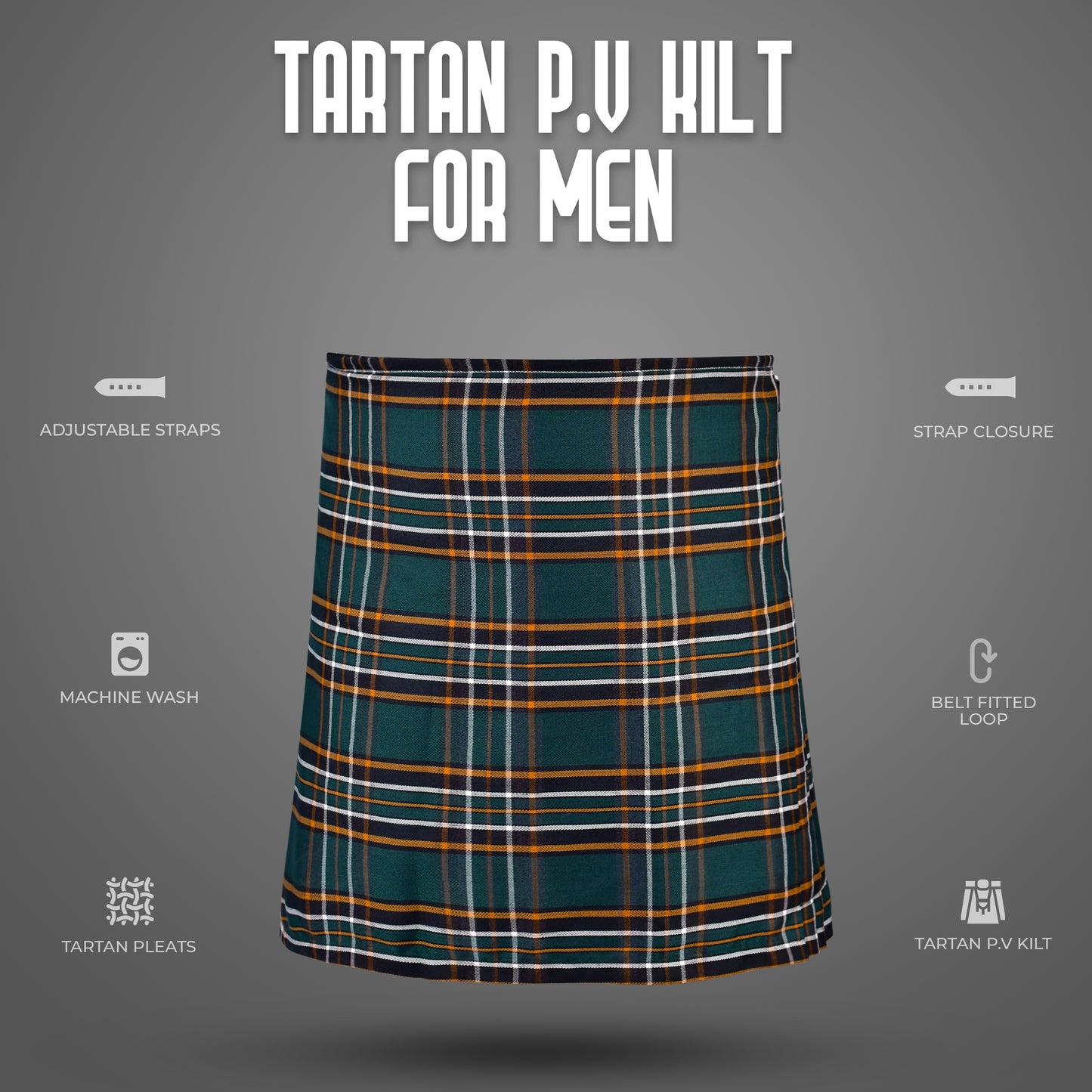 Kilt for Men I Irish Heritage Tartan Kilt Polyviscose 8 Yard Traditional Men Kilt