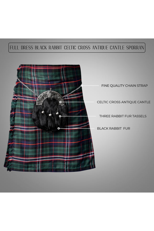 Formal Black Rabbit Fur Sporran with Black Celtic Antique Cantle