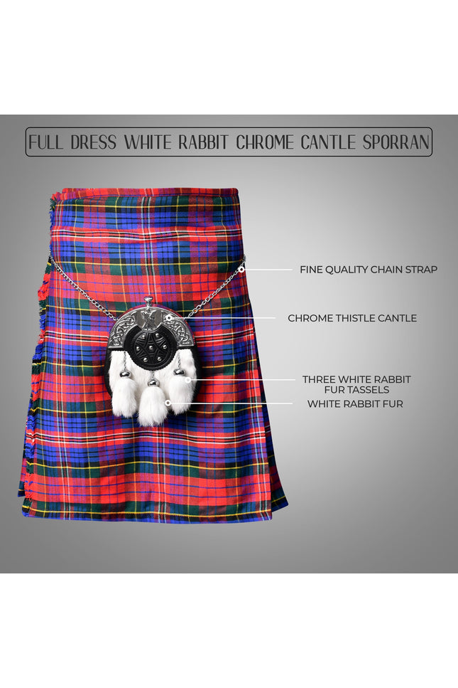 Formal White Rabbit Fur Sporran with St. Andrew Chrome Cantle