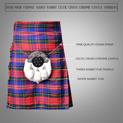 White Rabbit Fur Sporran with Chrome Cantle