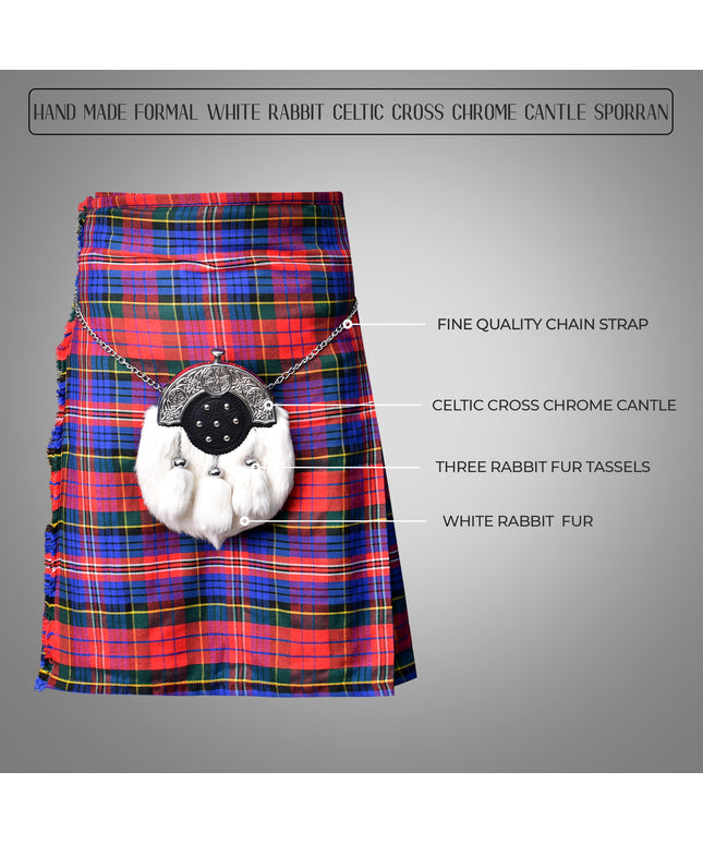 White Rabbit Fur Sporran with Chrome Cantle