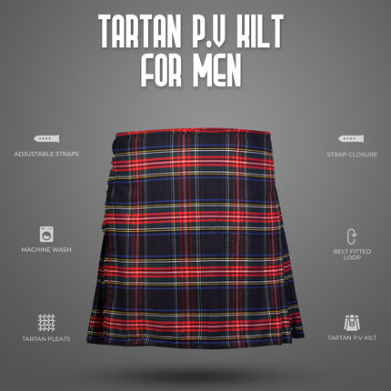 Kilt for Men I Black Stewart Tartan Kilt Polyviscose 8 Yard Traditional Men Kilt