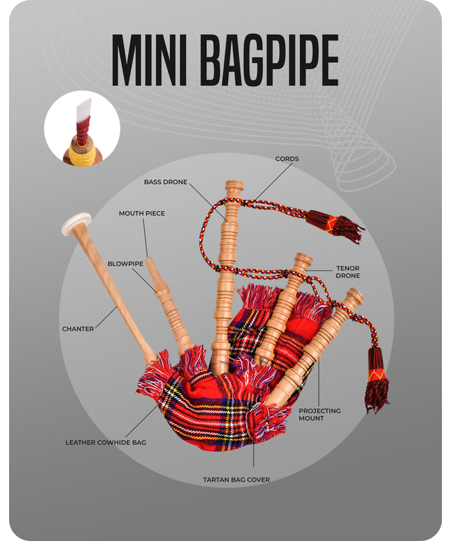 Mini Miniature Bagpipe - Rosewood Bagpipe for Beginners, Playable Gift | Royal Stewart