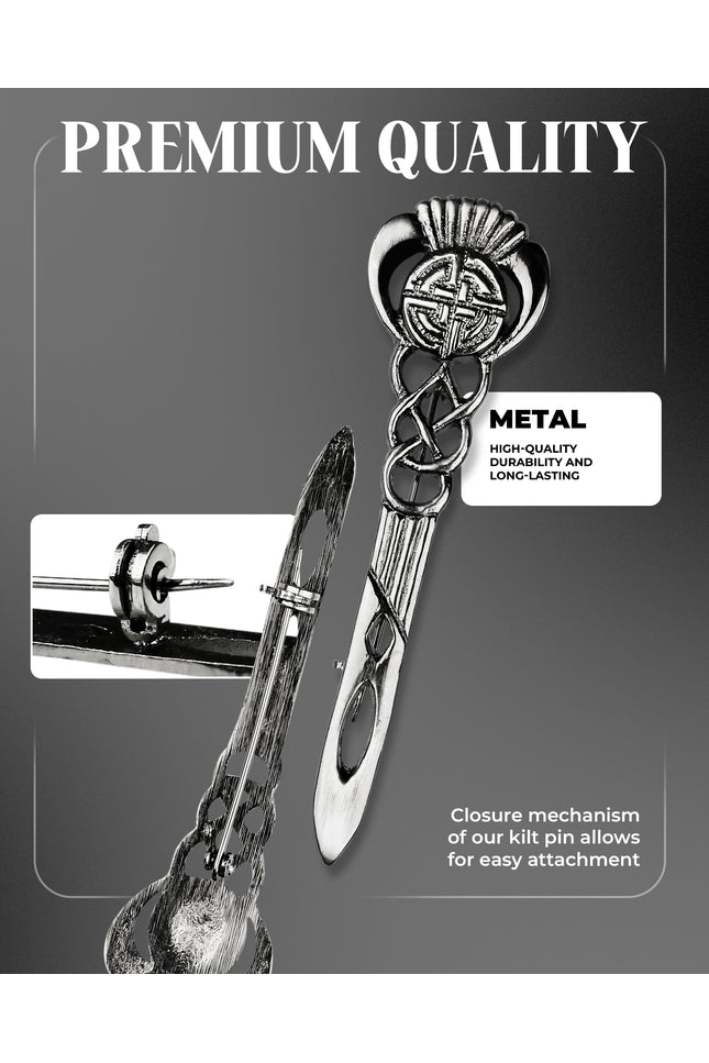 Scottish Kilt Pin for men | Celtic Thistle Pewter Chrome