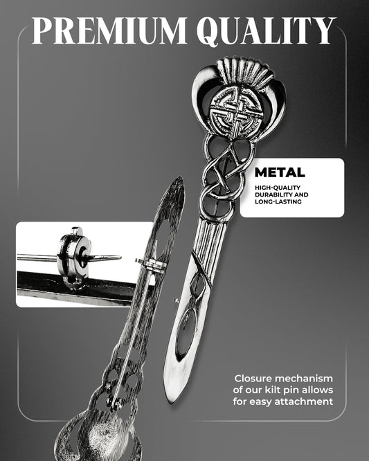 Scottish Kilt Pin for men | Celtic Thistle Pewter Chrome