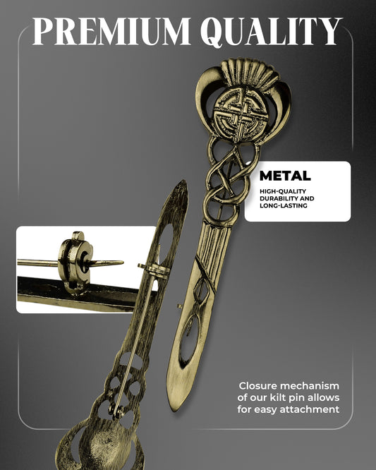 Scottish Kilt Pin for men | Celtic Thistle Pewter Antique