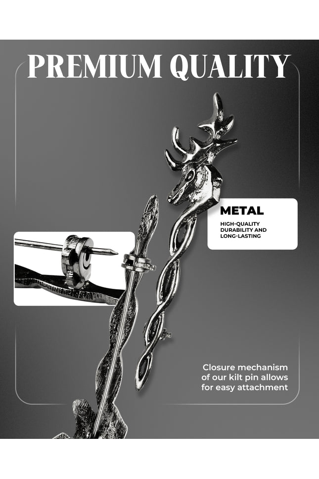 Scottish Kilt Pin for men | Vintage Stag Pewter Chrome