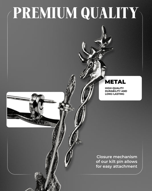 Scottish Kilt Pin for men | Vintage Stag Pewter Chrome