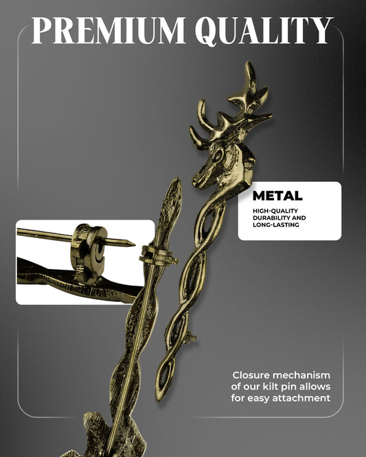 Scottish Kilt Pin for men | Vintage Stag Pewter Antique