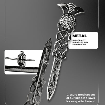 Scottish Kilt Pin for men | Gaelic Pewter Chrome