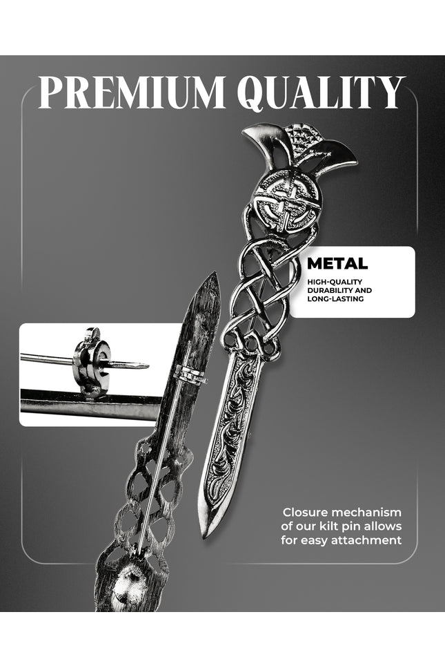 Scottish Kilt Pin for men | Gaelic Pewter Chrome