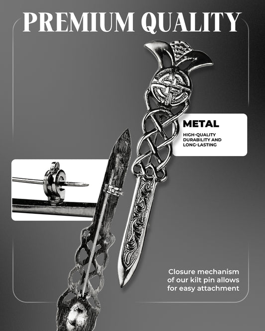 Scottish Kilt Pin for men | Gaelic Pewter Chrome