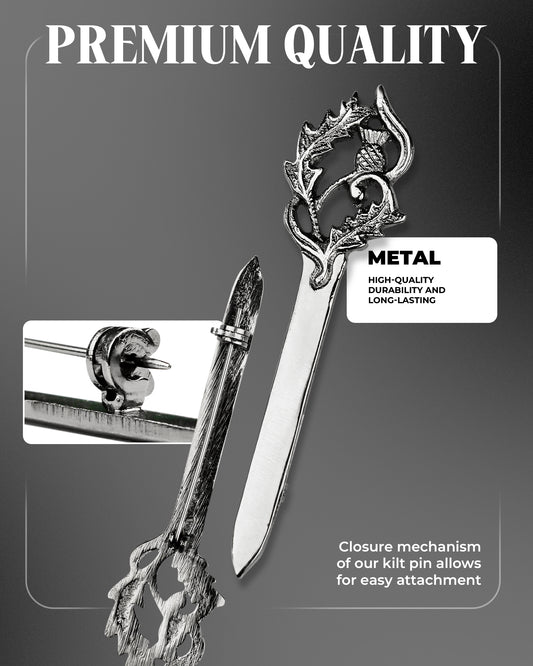 Scottish Kilt Pin for men | Thistle Sword Pewter Chrome