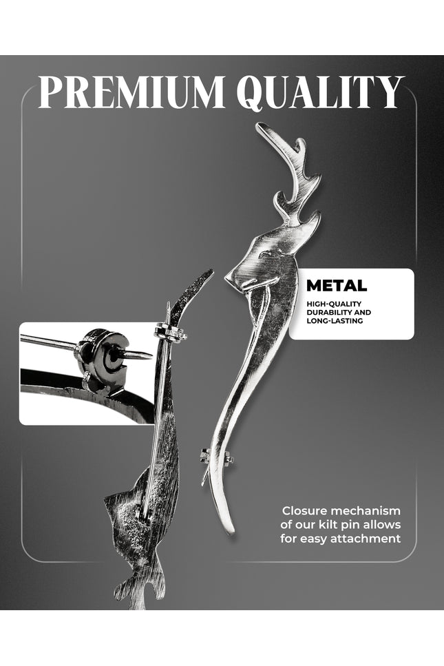 Scottish Kilt Pin for men | Stag Head Pewter Chrome