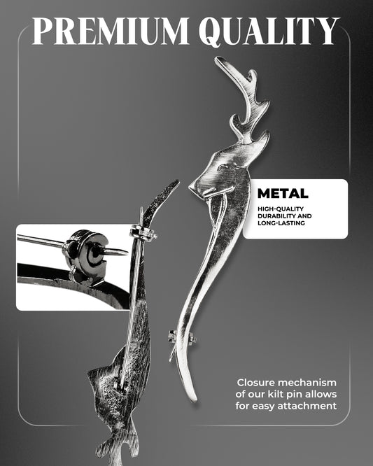 Scottish Kilt Pin for men | Stag Head Pewter Chrome