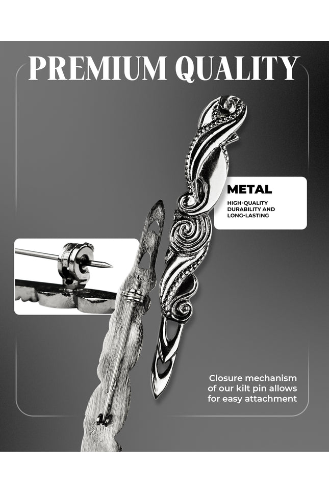 Scottish Kilt Pin for men | Swirl Pewter Chrome