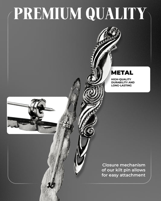 Scottish Kilt Pin for men | Swirl Pewter Chrome