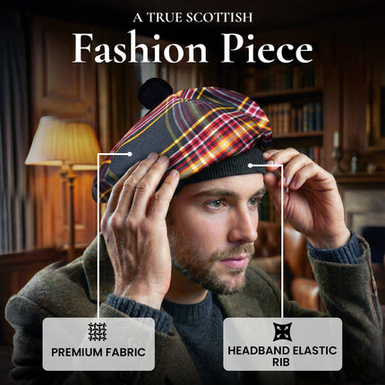 Tam O'Shanter Hat with Pompom | Firefighter Tartan