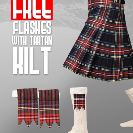 Kilt for Men I Black Stewart Tartan Kilt Polyviscose 8 Yard Traditional Men Kilt | Big & Tall