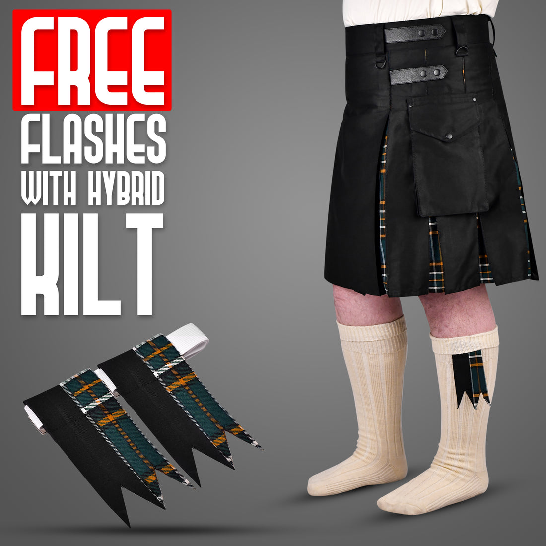 Hybrid Utility Kilts for Men Scottish Traditional Kilt with Flashes