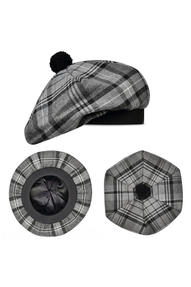 Tam O'Shanter Hat with Pompom | Grey Hamilton Tartan