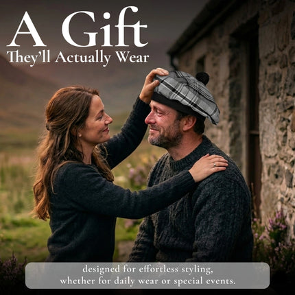 Tam O'Shanter Hat with Pompom | Grey Hamilton Tartan